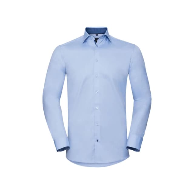 Russell Contrast Herringbone Stitch Tailored Long-Sleeved Formal Shirt Light Blue male