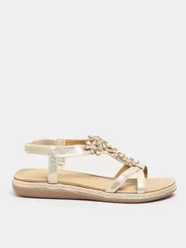 Yours Clothing Extra Wide Fit Flower Cross Strap Sandal Rose Gold, Size Eee, Women