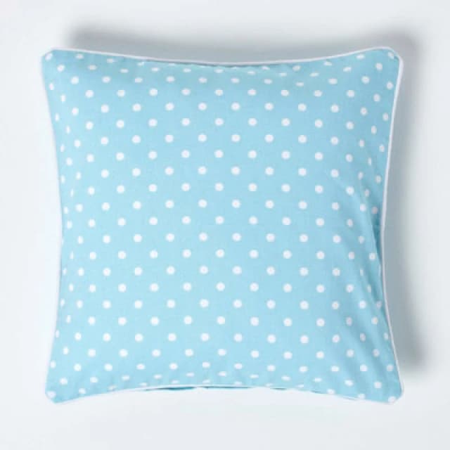 Homescapes Cotton Blue Polka Dots Cushion Cover, 45 X 45 Cm