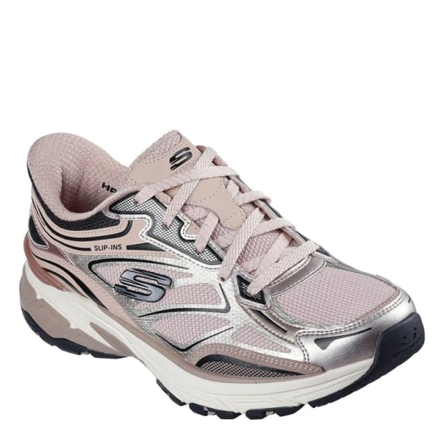 Skechers Womens Stamina Sport - Metallic Overlay Mesh Lace-Up Slip-Ins Rose Gold /Rose in Pink Size: 5 Pink Female 5