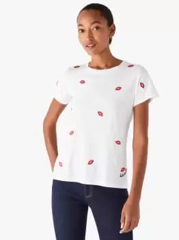 Embroidered Kisses Tee - White - L (Uk 16)