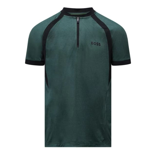 Boss Zip-Neck Mesh Polo Shirt Green male S