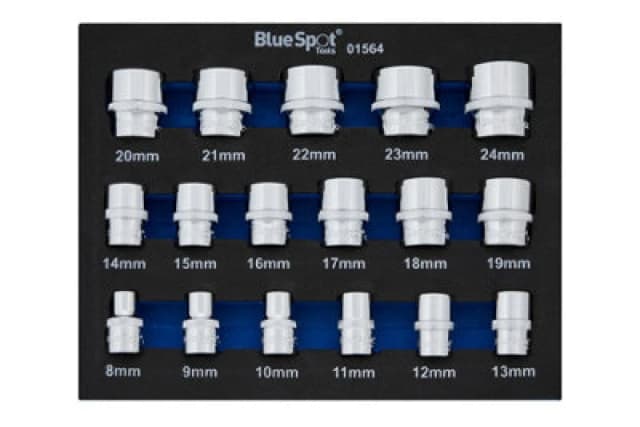 BlueSpot Tools Blue Spot Tools - 17 Pce 3/8" Metric Shallow Sockets (8-24mm) (Eva Foam)