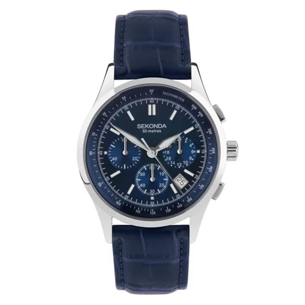 Sekonda 30108 Chronograph Blue Leather Strap Watch - W31328