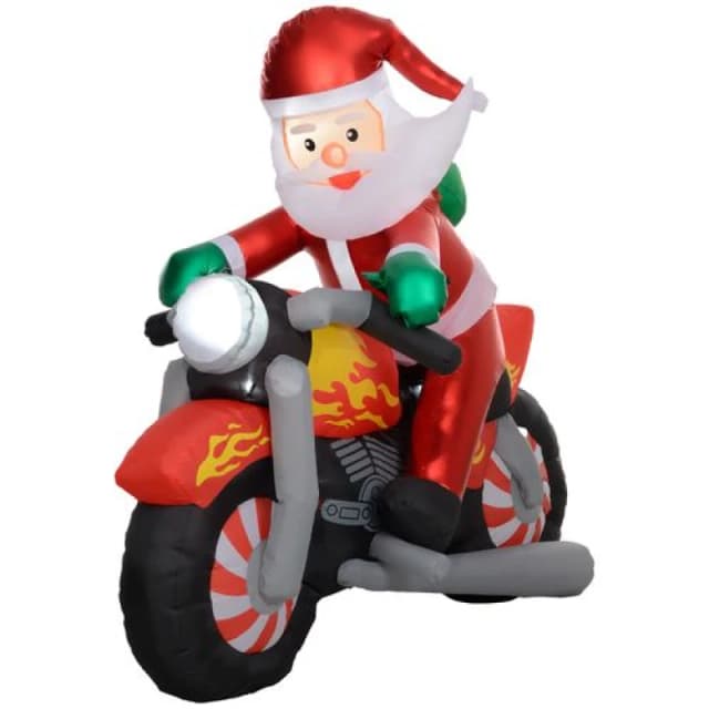 Outsunny 5.6ft Christmas Blow Up Santa Claus Riding Motorcycle W/ LED Lights, Red 844-952V70RD