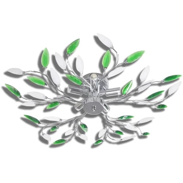 VIDAXL Green&White Ceiling Lamp with Acrylic Crystal Leaf Arms for 5 E14Bulbs Vidaxl 8718475894391
