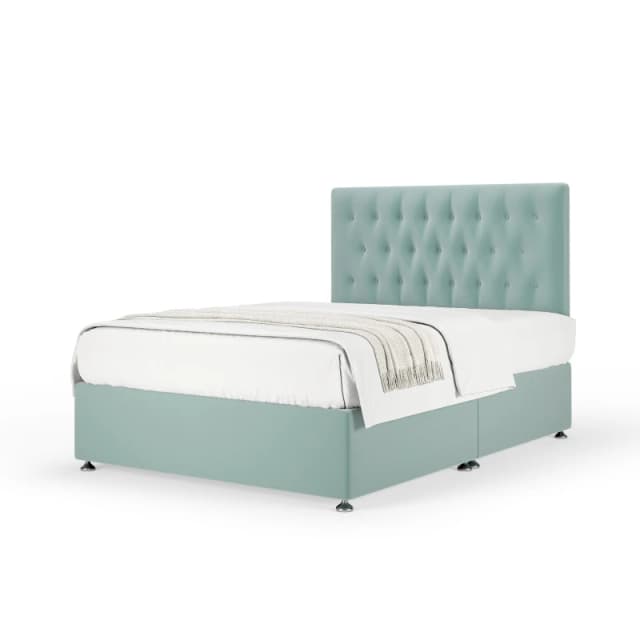 Bedmaster Bedmaster Plush Velvet Divan Base And Button Headboard in Duck Egg Blue Size: Super King Duck Egg Blue Super King Unisex 7867871203069