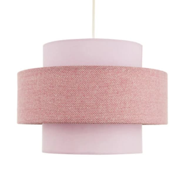 Happy Homewares Modern Soft Pink Herringbone Linen Triple Tier Design Pendant Shade