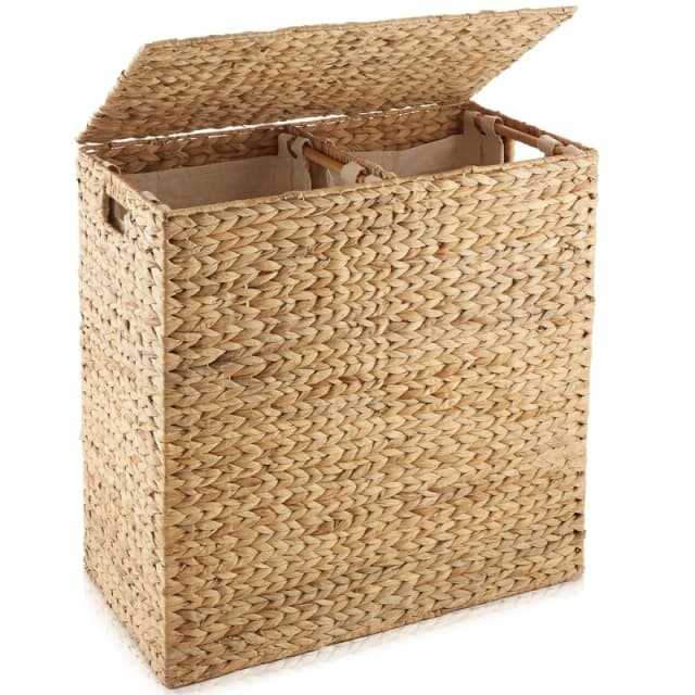Gr8 Home X Large Water Hyacinth Double Laundry Hamper Bin Clothes Washing Basket With Lid in Natural Size: XL Natural Unisex XL
