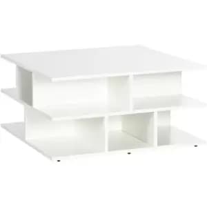Square Modern 2-Tier Coffee Table with Multiple Storage Shelves White - White - Homcom