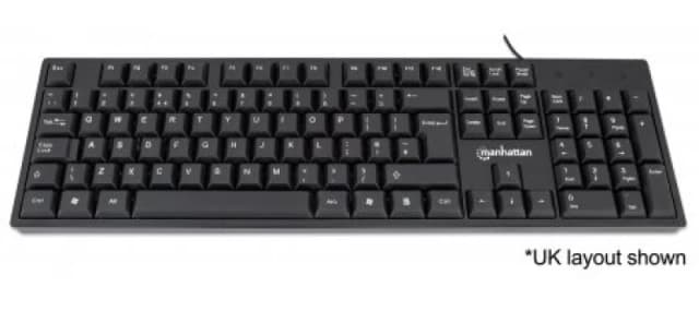 Manhattan Keyboard UK USB Wired. Standard Qwerty layout. Black. Full S