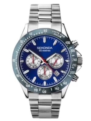 Sekonda Mens Classic Chronograph Blue Dial Stainless Steel...