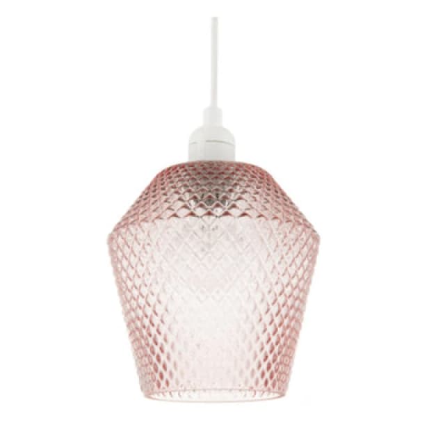 Happy Homewares Modern And Compact Diamond Design Soft Pink Glass Pendant Shade