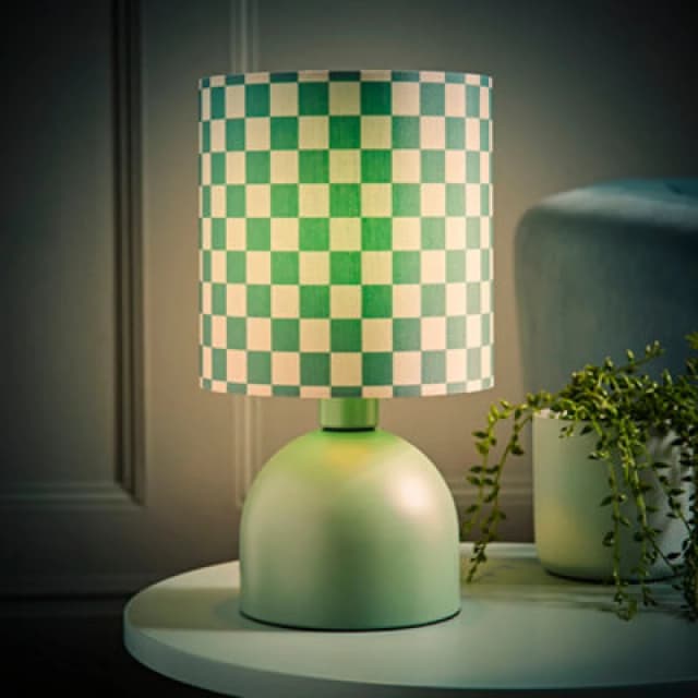 ValueLights ValueLights Mileys Green Checkerboard Drum Lamp Shade Moss Green Table Lamp with LED Bulb Green One Size Unisex 5059406066559
