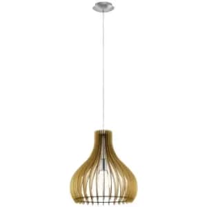 Tindori - 1 Light Ceiling Pendant Satin Nickel with Maple Wooden Shade, E27 - Eglo