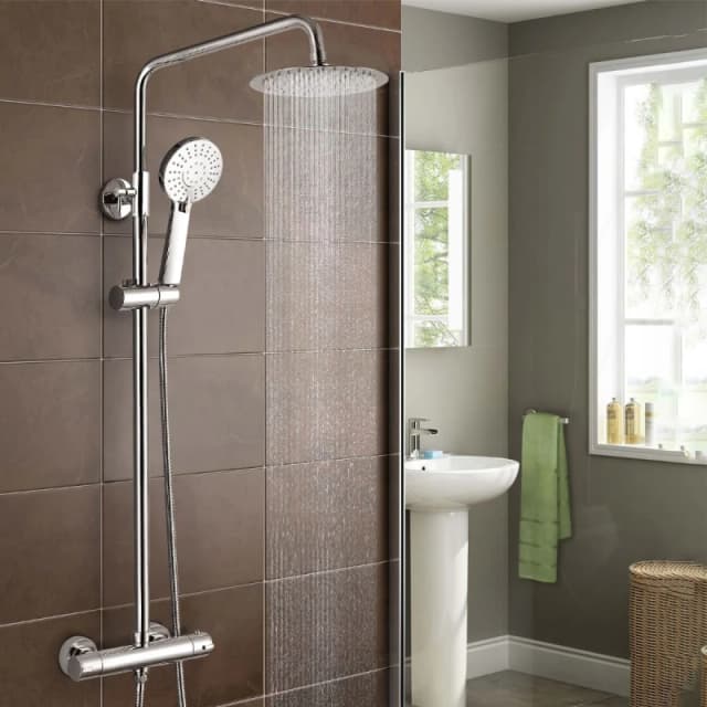 Nes Home Round Thermostatic Exposed Twin Head Mixer Shower Set Metallic Silver