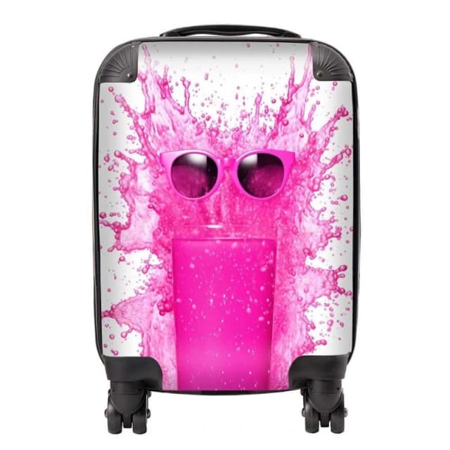 Warren Reed - Designer Pink Splashart Glass With Glasses Suitcase Size: Large Pink Unisex Large