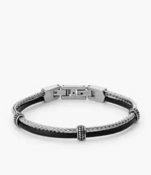 Fossil Men Dress Chevron Black Leather Multi Strand Bracelet