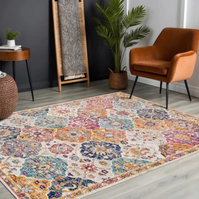 Livabliss Vintage Oriental Boho Saffron/burnt Orange Ines Area Rug 160 X 220 Cm - Easy Care, Non Shedding, Ideal For Living Room & Bedroom