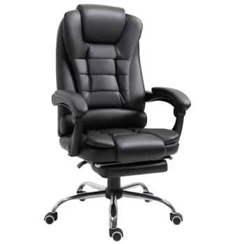 HOMCOM Executive PU Leather High Back Recliner Swivel Office Chair with Retractable Footrest (Black) AOSOM UK