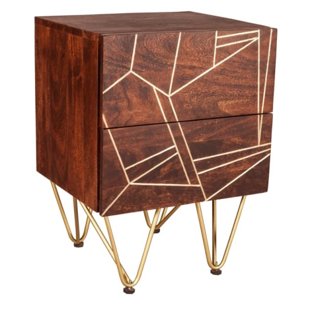 Indian Hub Dark Gold 2 Drawer Side Table