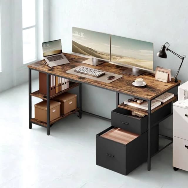 Pirlo Plush Industrial 140CM Computer Desk With Storage Shelves in Brown Brown Unisex