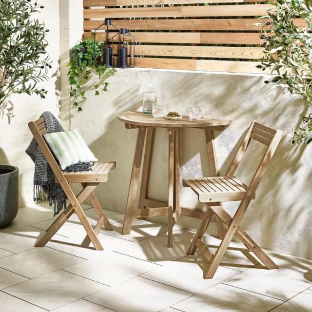 FurnitureboxUK FurnitureboxUK Lox 2 Seat Half Round Folding Solid Wood Outdoor Table Set in Light Brown Light Brown One Size Unisex 5056784304990