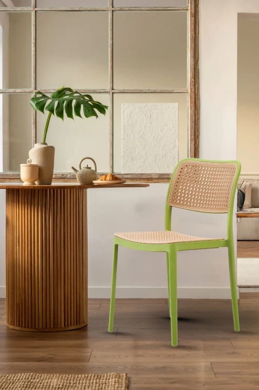 Fusion Living White Plastic Cafe Dining Chair Green