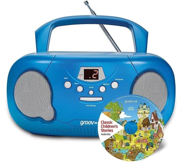 GROOV-E GVPS733CD10/BE Portable FM/AM Boombox & Children's Stories CD - Blue 5060108297554