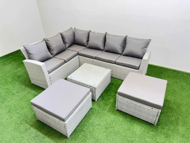 Fimous 8 Seater Corner Sofa Sets with Coffee Table 2 Big Stools Light Grey Light Grey Unisex