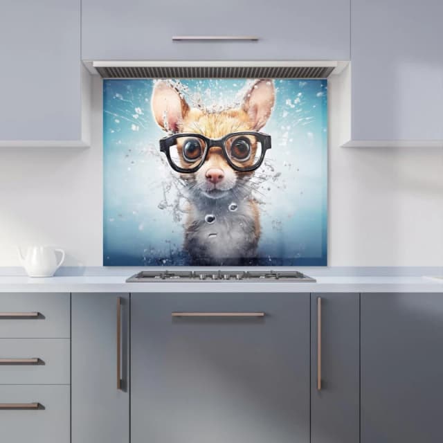 Warren Reed - Designer Splashart Doormouse With Glasses Kitchen Splashback in Blue Size: 600mm x 750mm Blue Unisex 600mm x 750mm