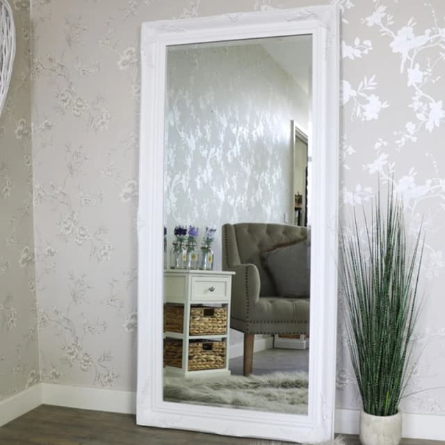 Melody Maison Extra Large White Ornate Wall/Floor Mirror 158cm X 78cm White unisex