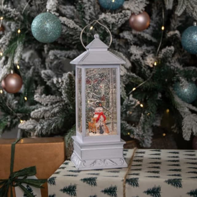 Samuel Alexander 31Cm Dual Powered Light Up Glitter Christmas Water Spinner With Snowman Scene