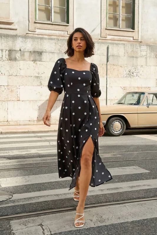 Dusk Womens Polka Dot Midi Dress in Black Size: 12 Black Female 12