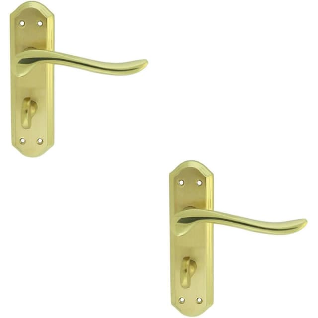 Loops 2x PAIR Curved Lever on Sculpted Bathroom Backplate 180 x 48mm Dual Brass Metallics