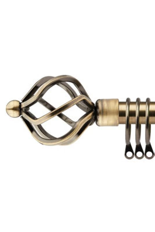 16-19mm Cage Extendable Metal Curtain Pole Set Brass 120-210Cm