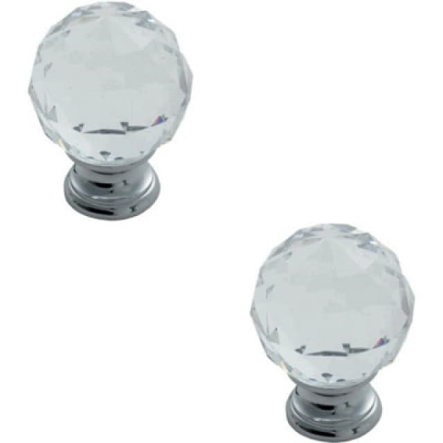 Loops 2x Faceted Crystal Cupboard Door Knob 25mm Dia Polished Chrome Cabinet Handle Multi unisex