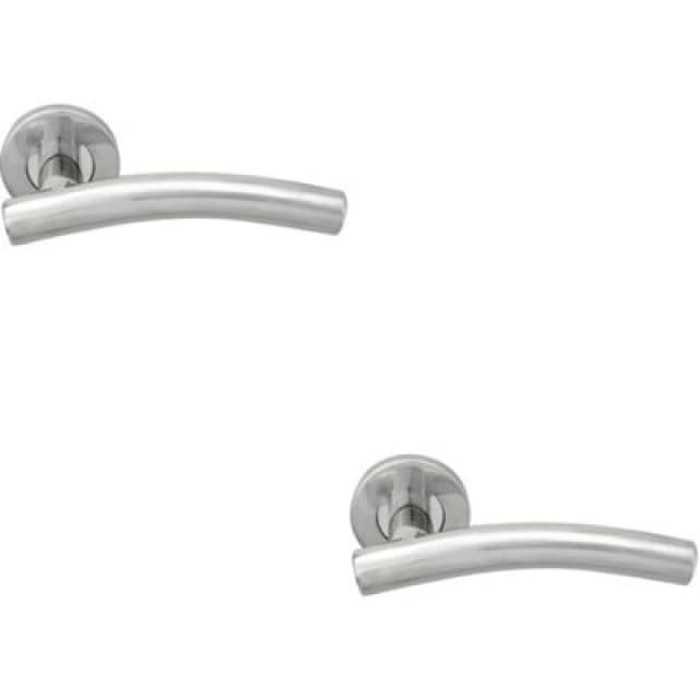 Loops 2x PAIR Arched Round Bar Handle on Round Rose Concealed Fix Polished Steel Metallics