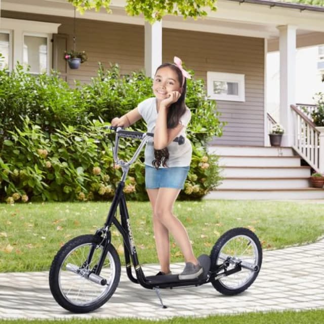 Homcom Teen Stunt Scooter W/ 16" Tyres Adjustable Height, Black 371-026BK