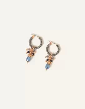 Accessorize Womens Gold and Blue Brass Beaded Wrapped Hoop Earrings, Size: One Size