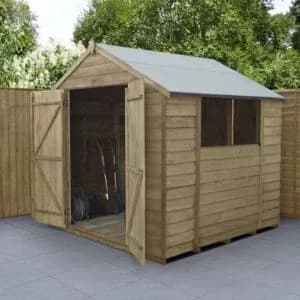Forest Garden 7X7 Apex Pressure Treated Overlap Natural Timber Wooden Shed With Floor