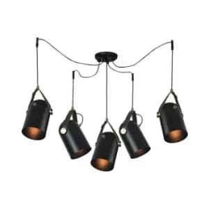Larissa Miliou Ceiling Cluster Pendant 5 Light Metal-Leather Black