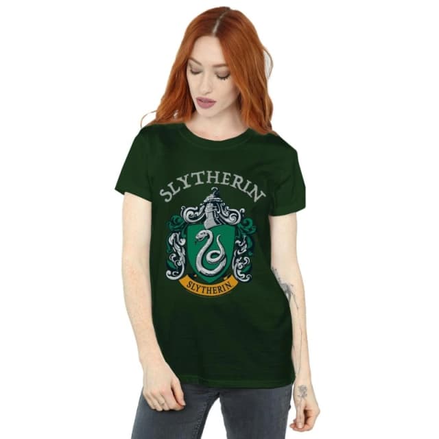Harry Potter Slytherin Crest Cotton Boyfriend T-Shirt Green female