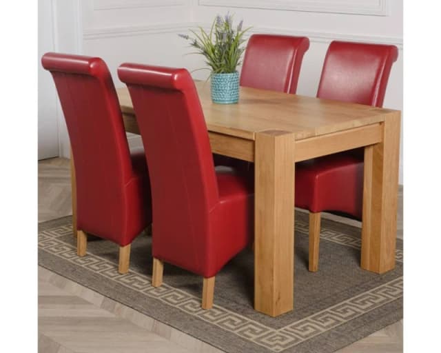 Thats Furniture Kuba 150 x 85cm Chunky Medium Oak Dining Table & 4 Montana Leather Chairs in Red Size: 150 x 85cm Red Unisex 150 x 85 cm