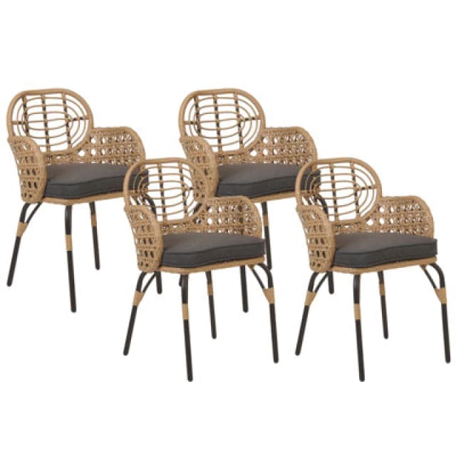 Beliani Set Of 4 Garden Chairs With Cushions Pratello Pe Rattan Natural