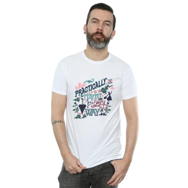 Disney Men Mary Poppins Practically T-Shirt in White Size: Small White S Male 5057864520026