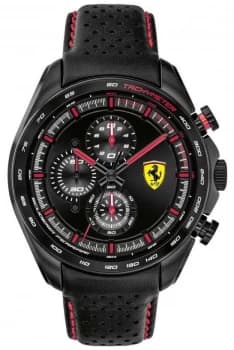 Scuderia Ferrari Mens Speed-Racer Black Leather Strap Watch