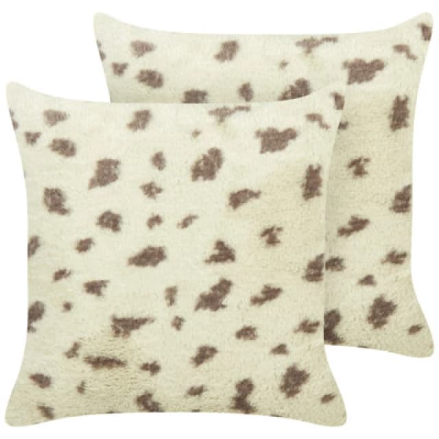 Beliani Set Of 2 Decorative Cushions Kasra Faux Fur 45 X 45cm Beige Abstract Pattern