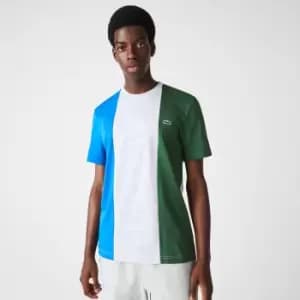 Lacoste Mens Branded Crew Neck Cotton T-Shirt Size 3 - S Grey Chine / Blue / Green