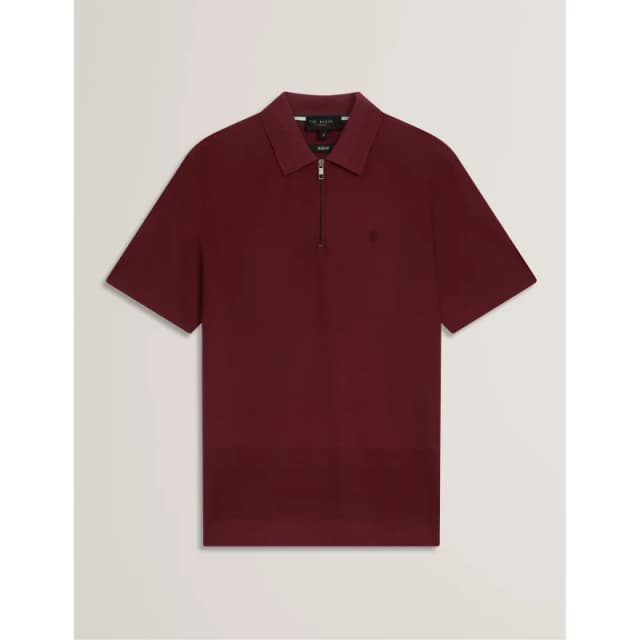 Ted Baker Mens Textured Zip Short Sleeve Polo Shirt Maroon male S (2)